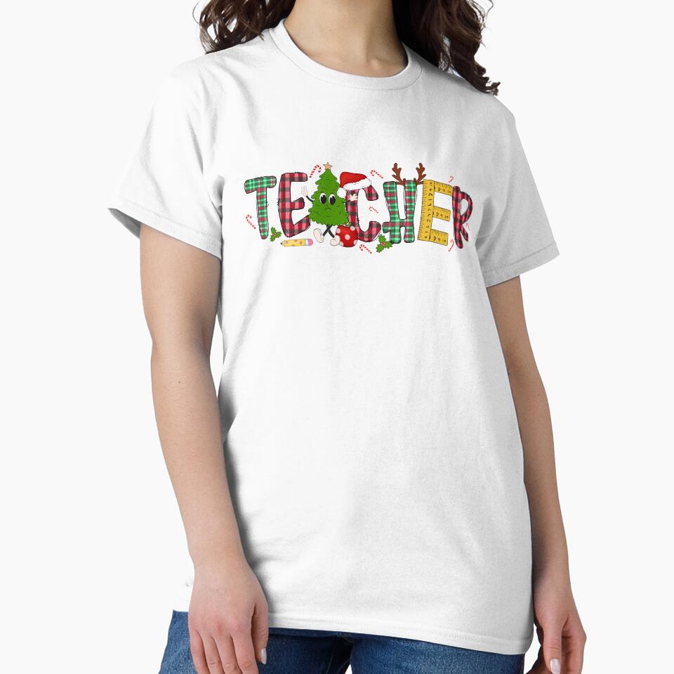 Festive Teacher Christmas Design with Plaid and Holiday Icons by CultDigHoriz