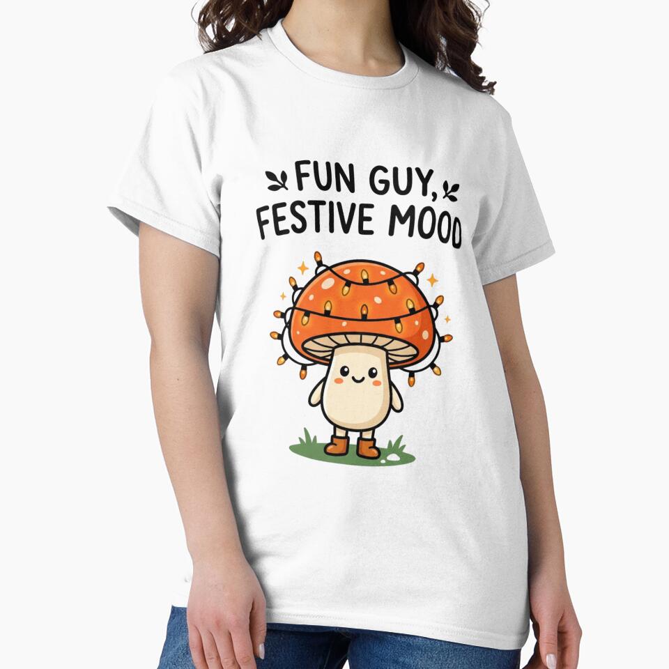 Fun Guy Festive Mood Cute Mushroom Holiday Lights Pun Kawaii Mycology by raedattia