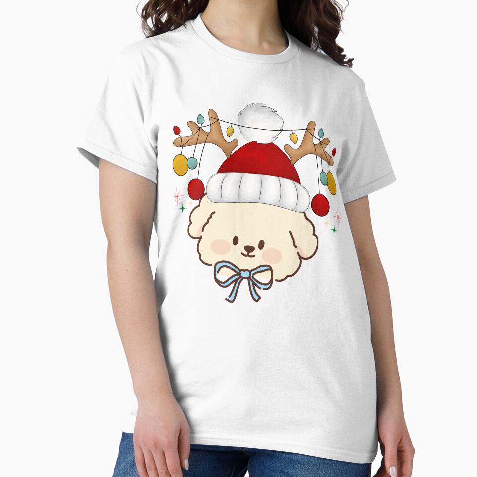 Cute Christmas Dog – Kawaii Puppy with Reindeer Antlers and Santa Hat Holiday Design by VeLuna64