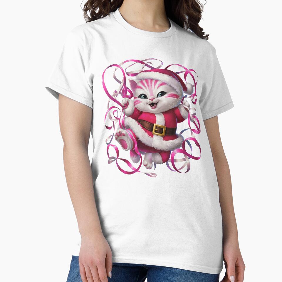 Christmas Kitty With Pink Ribbon | White by PinkGoddessLove