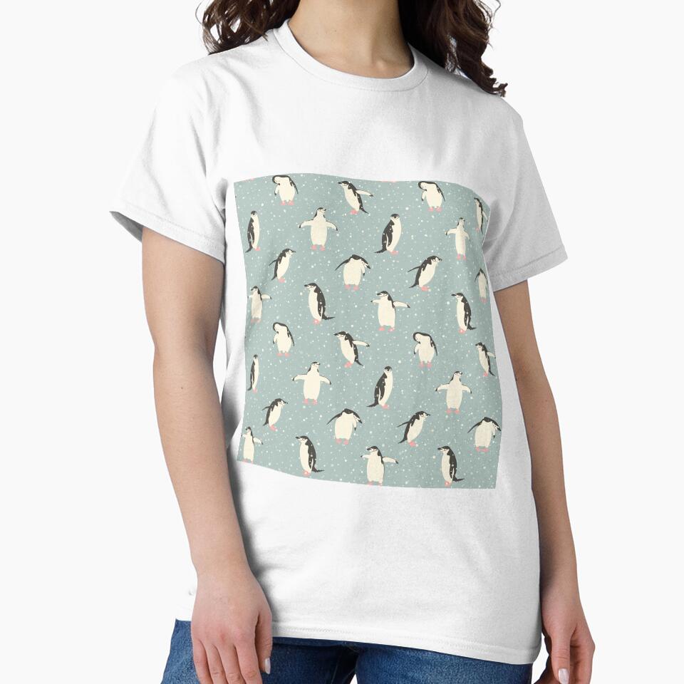 Penguins On Snowfall Turquoise Background by AletacStore