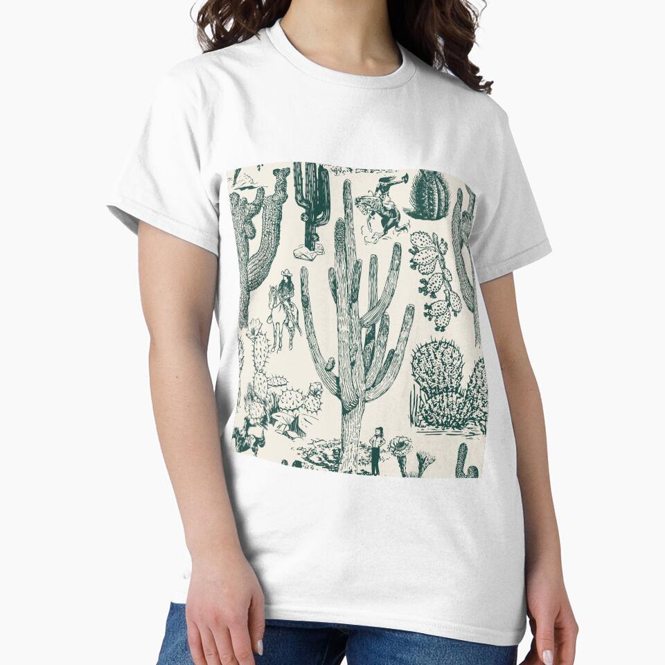 Western Cactoile with Cowgirls in Cream + Holiday Green by YesterdayColl