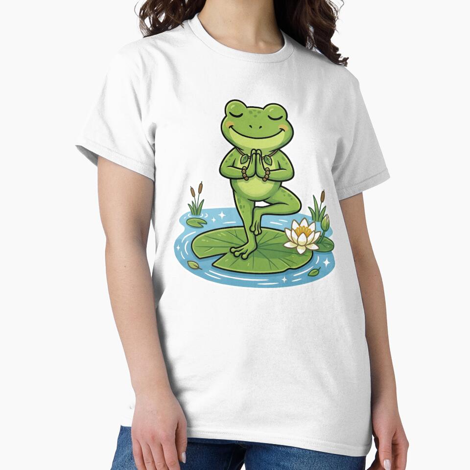 Yoga Frog on Lily Pad – Peaceful Tree Pose Cartoon Art by ArtsyExplorer