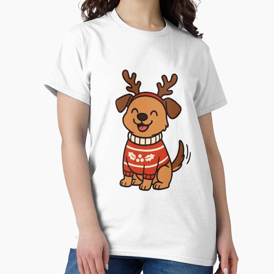 Dog in Christmas Sweater with Reindeer Antlers – Holiday Pup by Confuzz1ed