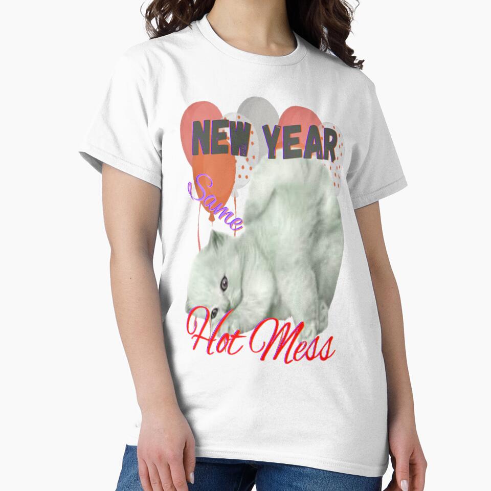 New Year Same Hot Mess Cat Lettering Design, 2, Howdy New Year, New Years Celebration, New Years Eve Countdown by Adri Barnard
