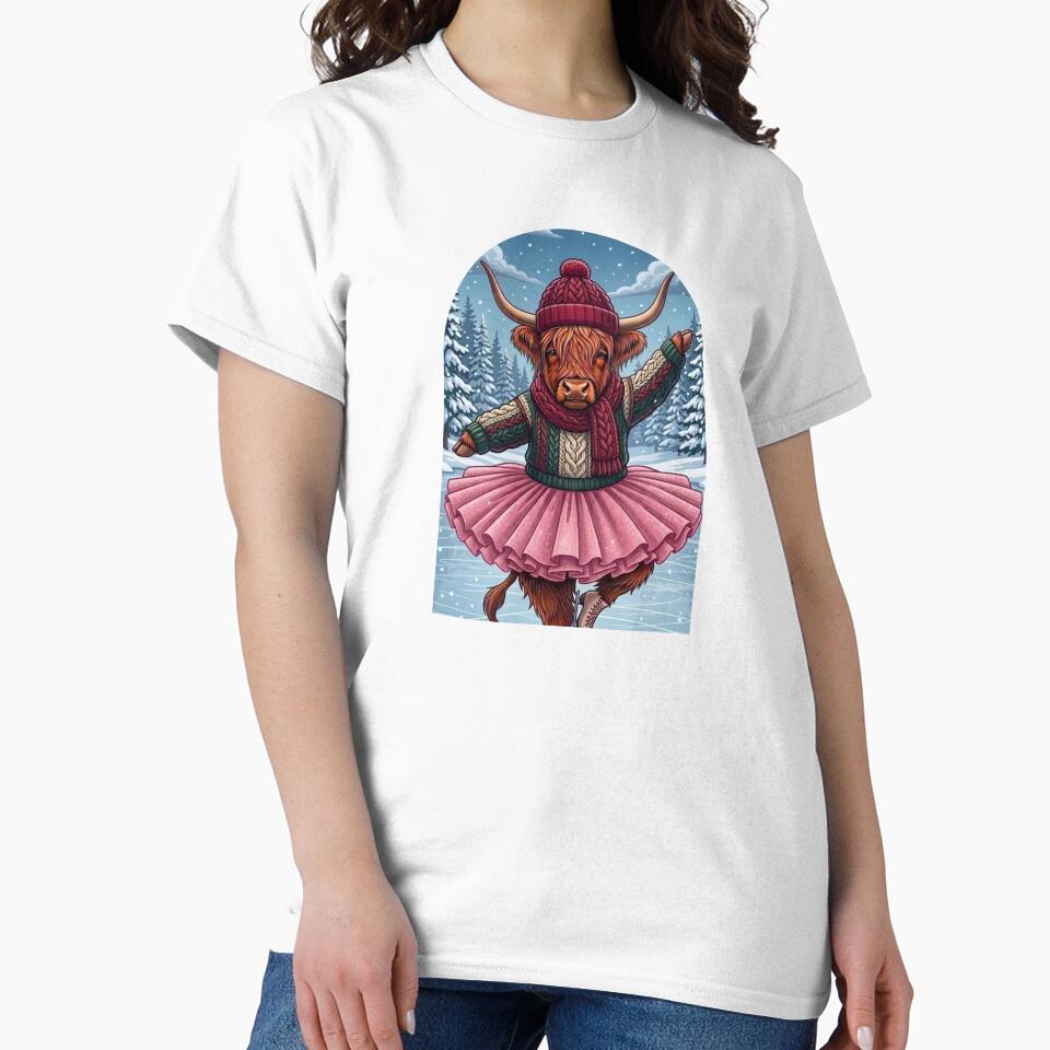 Ice Skating Highland Cow - Pink Tutu Winter Figure Skating Funny Christmas by Neurospicy Trolls