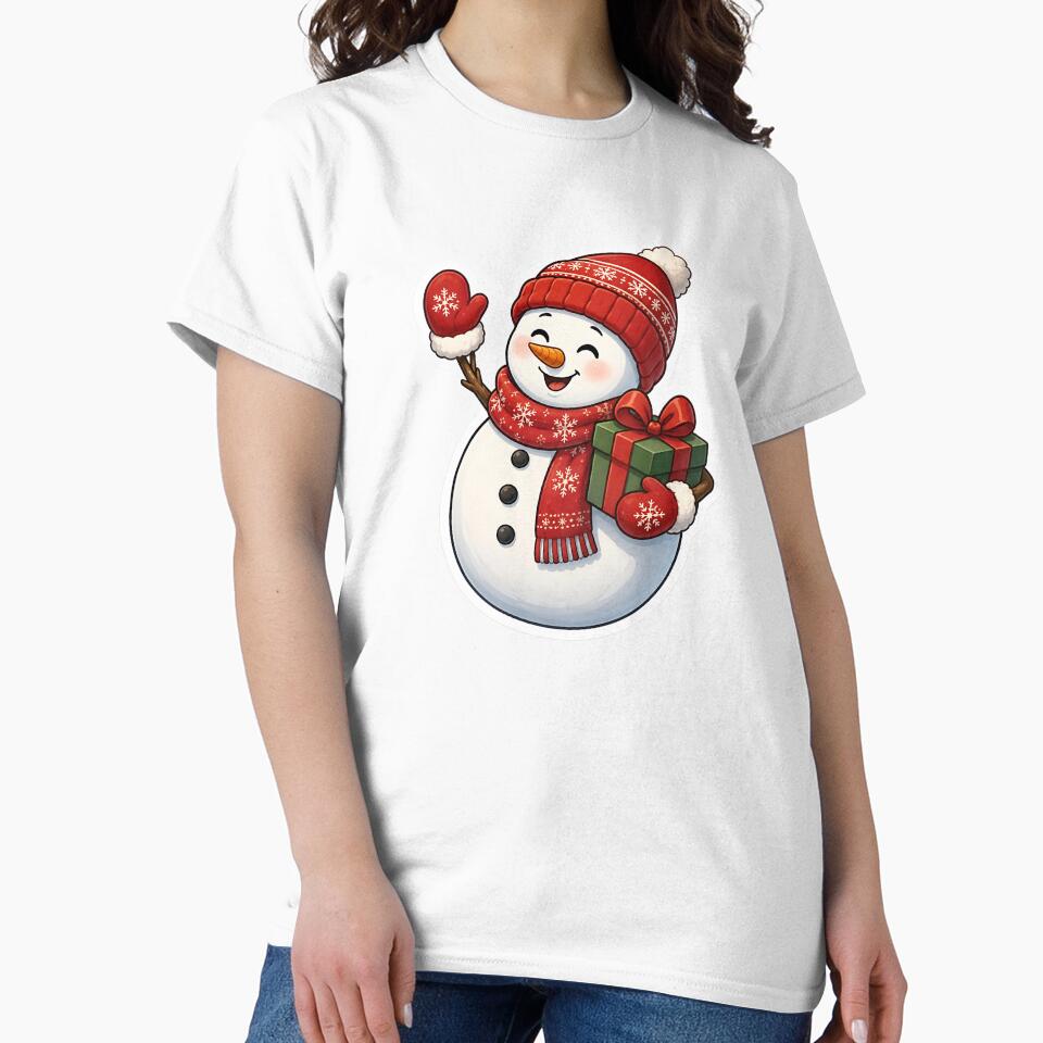 Cheerful Christmas Snowman Holding Gift by Jaideep Walia