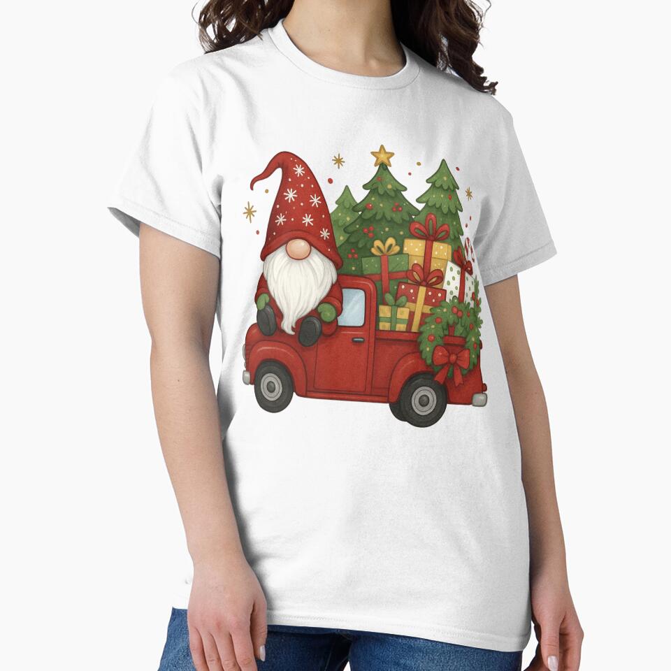 Cozy Christmas Gnome in a Red Truck - Rustic Holiday Art by BackTWO