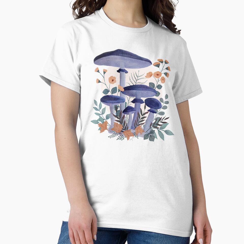Blue Woodland Mushroom Watercolor Illustration by AmySevArts