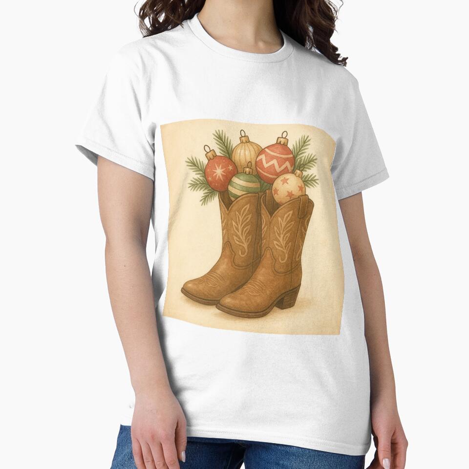 Retro Western Cowboy Boots Christmas Art by CreatedbyKandJ