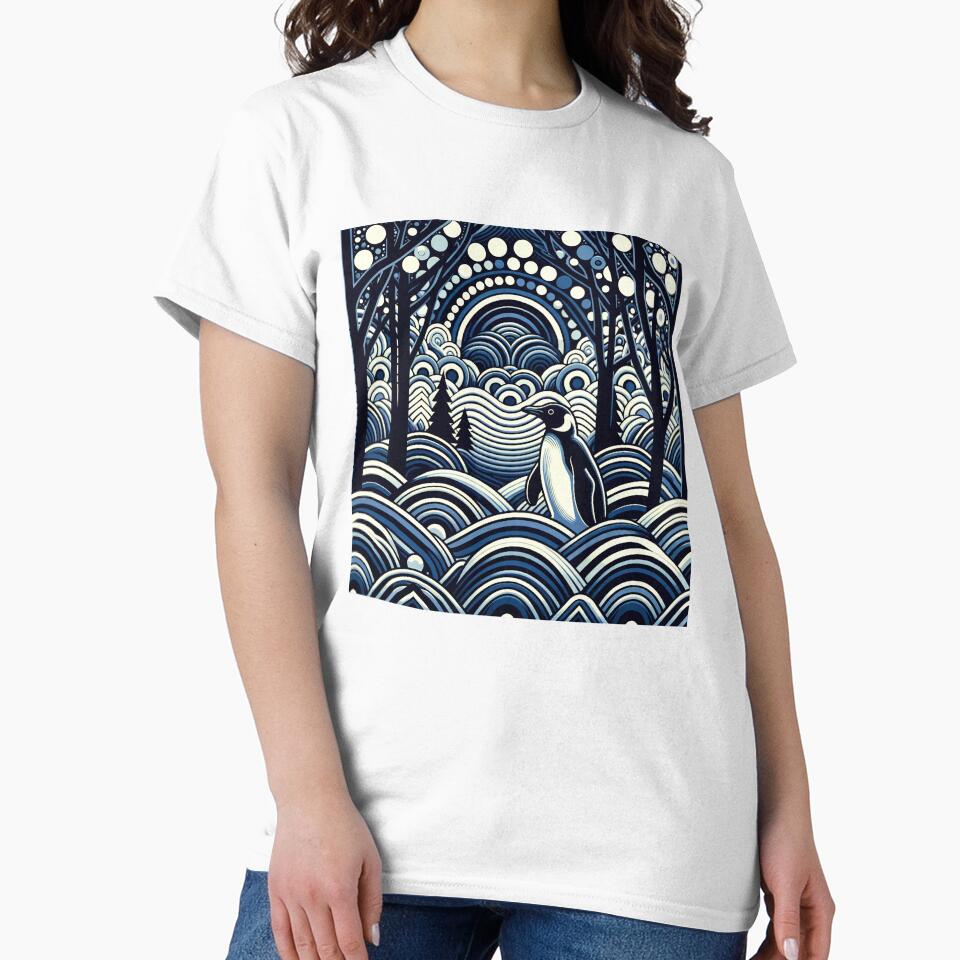 Winter Midnight Blue Abstract Shape Forest With Penguin by PenguinForests