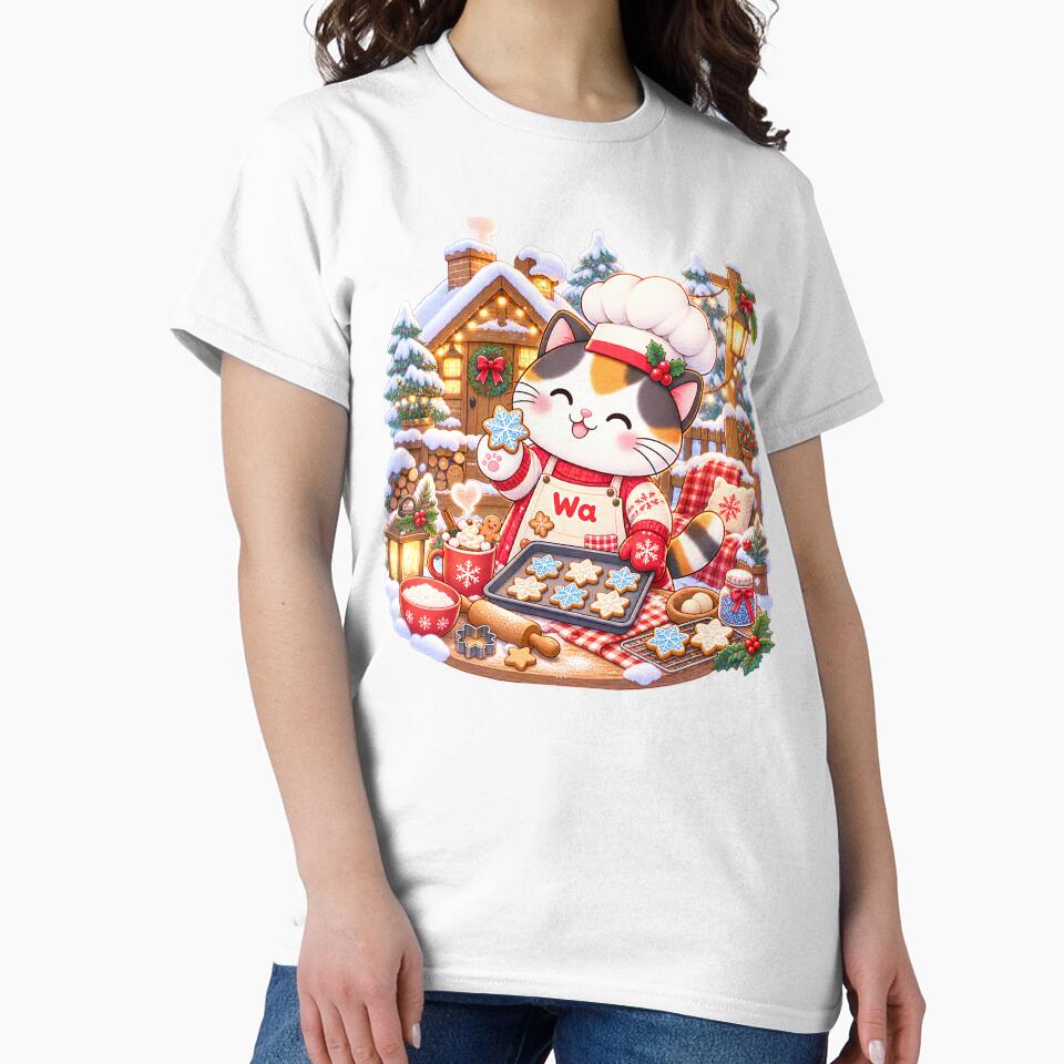 Kawaii Calico Cat Winter Baking Cat Cute Cartoon Animal Design by Wawa5656