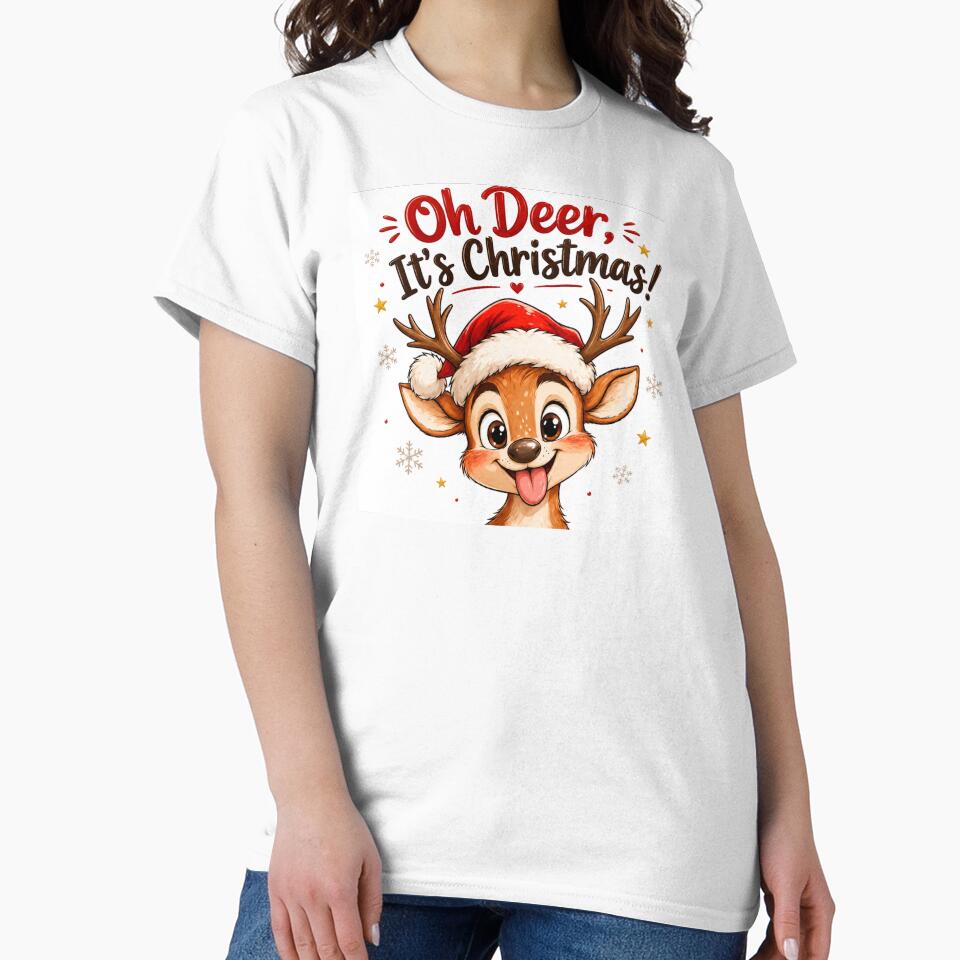 Oh Deer, It's Christmas! – Cute Christmas Reindeer Pun | Kawaii Holiday Deer | Funny Xmas Cartoon Gift by CRAZZYDOODLES