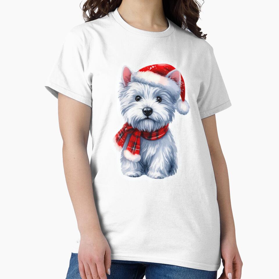 Westie Santa Paws - Christmas Design - West Highland Terrier Santa Hat - Cartoon Dog Holiday Drawing by Star-Fragment