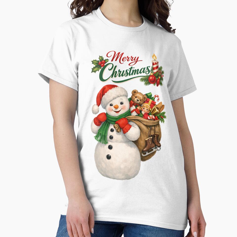 Cute Christmas Snowman and Teddy Bear Holiday by DeliaDesignsCo