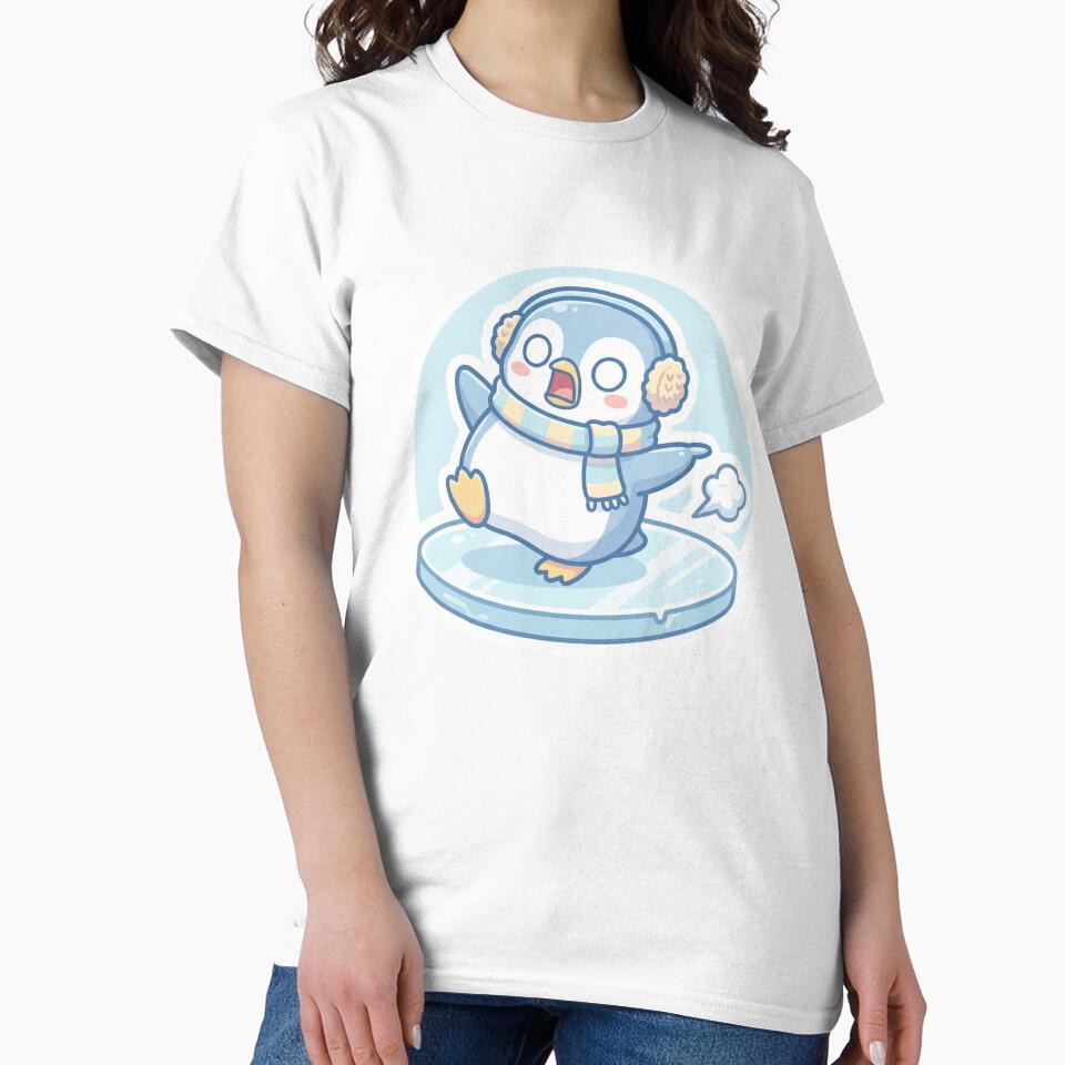 Funny Ice Skating Penguin Sticker – Cute Kawaii Winter Animal Art – Slipping on Ice Cartoon Design by MuseAI