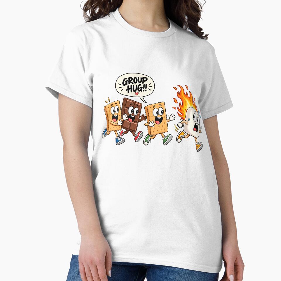 Funny Smores Group Hug Camping Shirt Design | Campfire Marshmallow Cartoon Art by tarzbol
