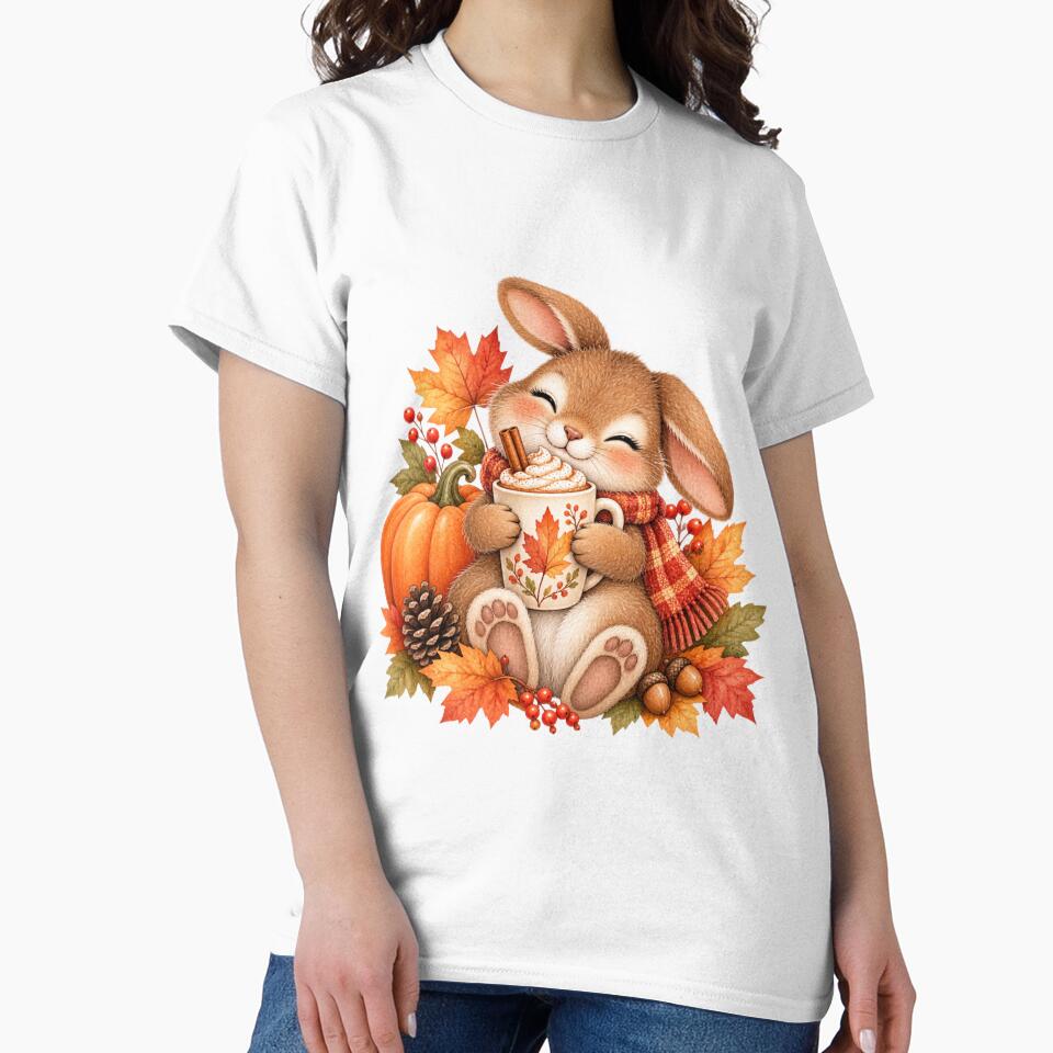 Cozy Autumn Bunny with Pumpkin Spice Latte by GusiaTreasures