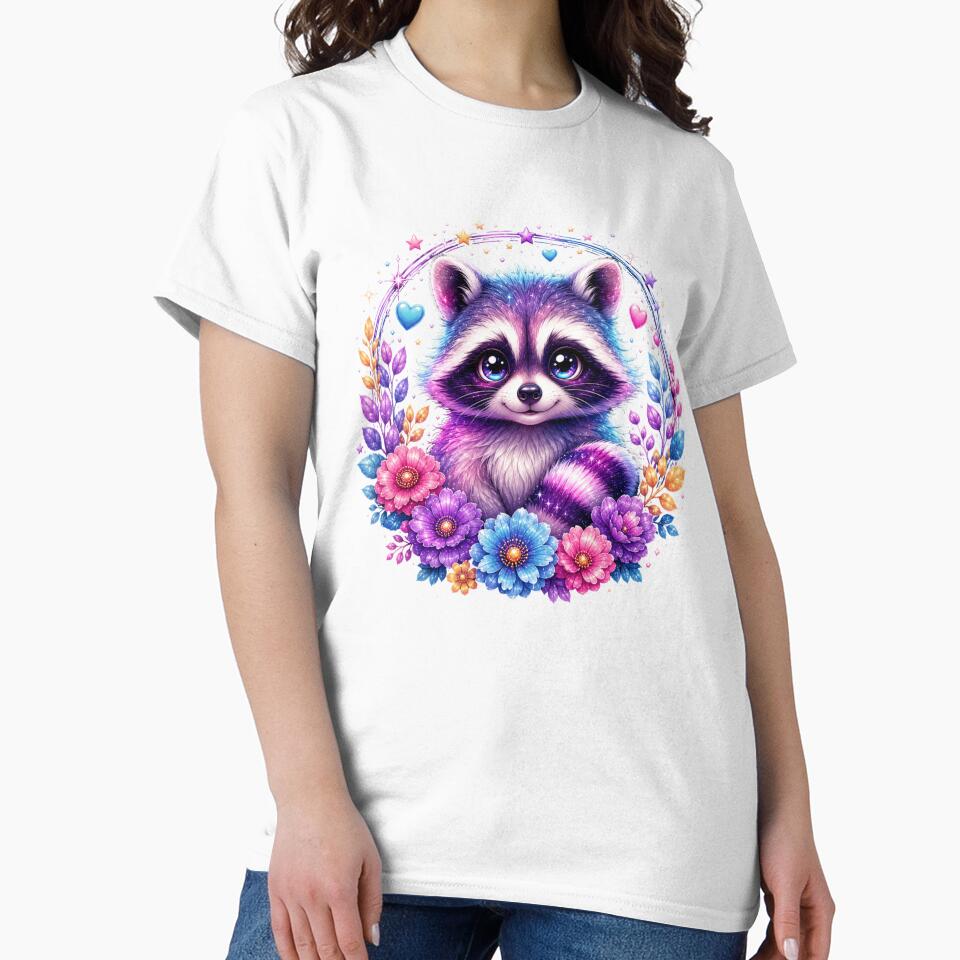Cute Rainbow Raccoon with Magical Flowers and Stars by MySthore