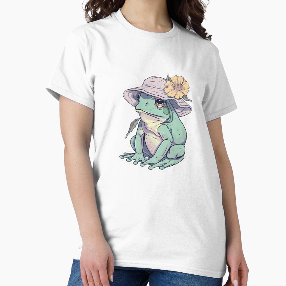 Kawaii Frog Sticker - Whimsical Frog with Bucket Hat & Flower - Weirdcore Aesthetic by NADARTDOM