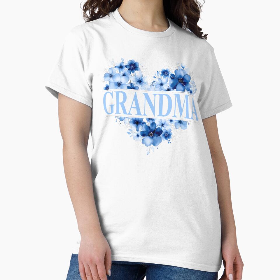 Grandma – Blue Floral Heart Watercolor Illustration by EmeraldeaArt