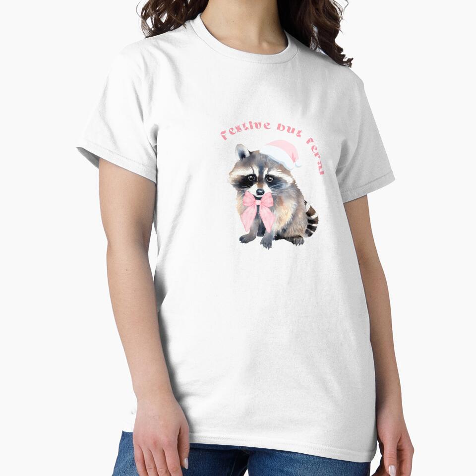 Festive but feral second design | coquette Christmas Raccoon | style pink coquette | Water color Raccoon | by LorelaiS