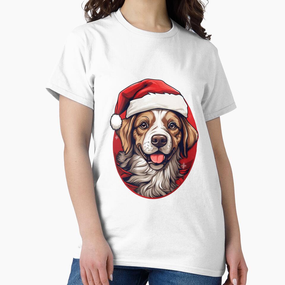 Happy Christmas Dog | Classic T-Shirt, Sticker by NicolasGlowArt