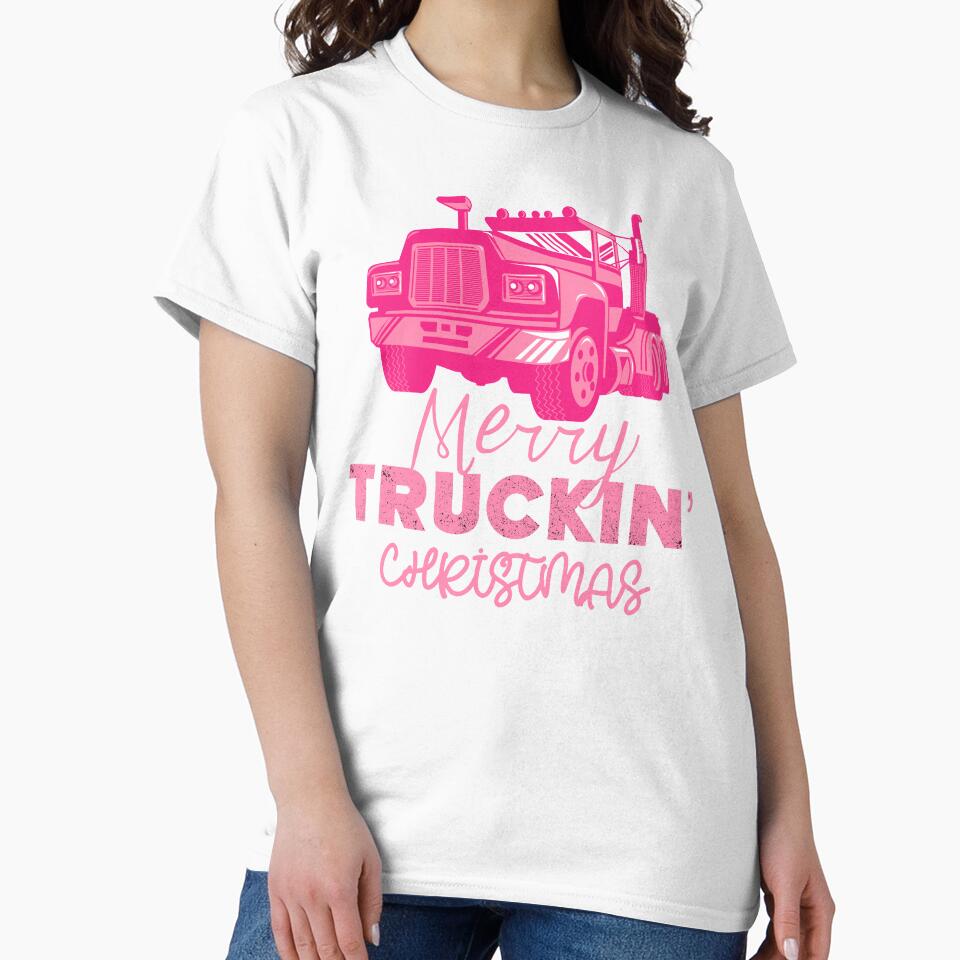 Merry Truckin Christmas Pink Festive Gift For Trucker Truck Driver by Sunny Collections