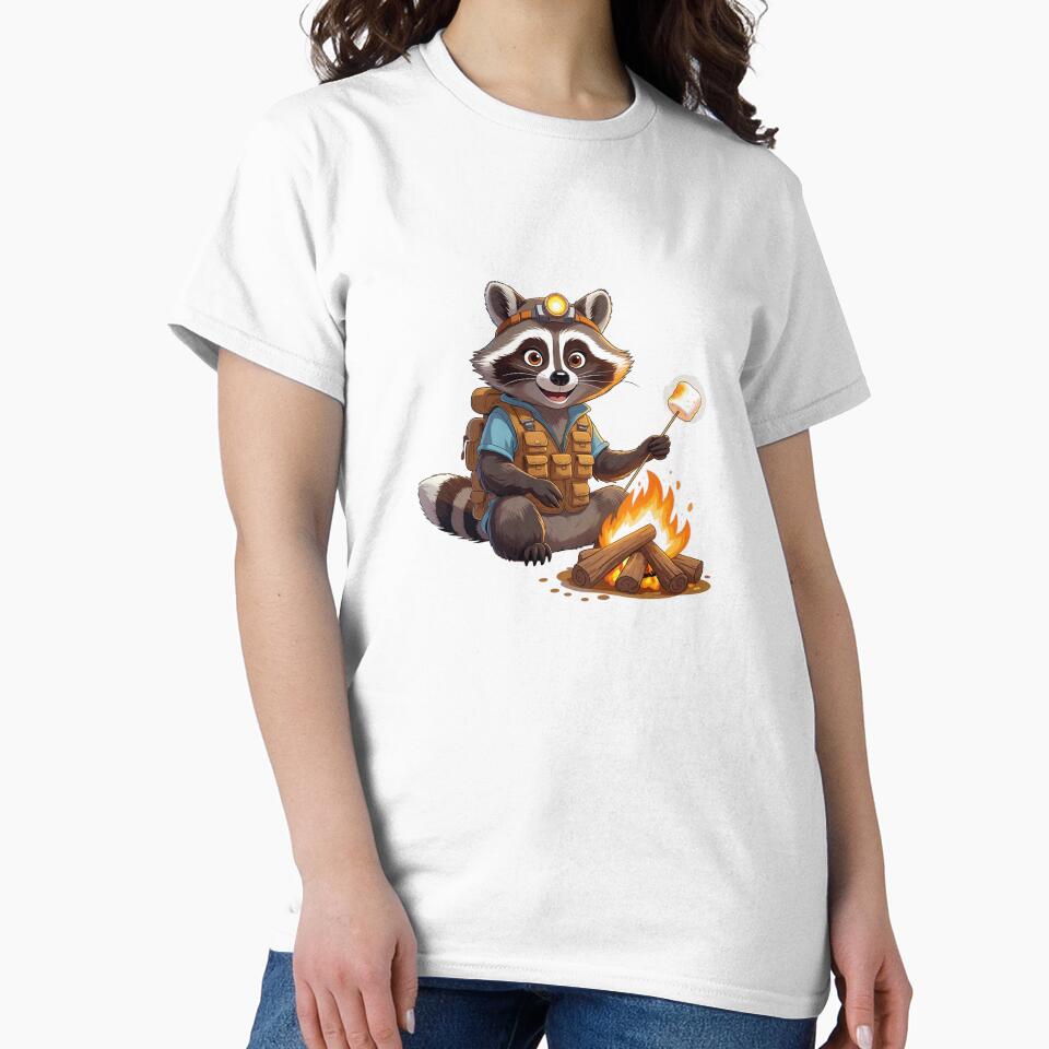 Camping Raccoon by the Fire | Cute Outdoor Adventure Animal Art by raccoonmerch