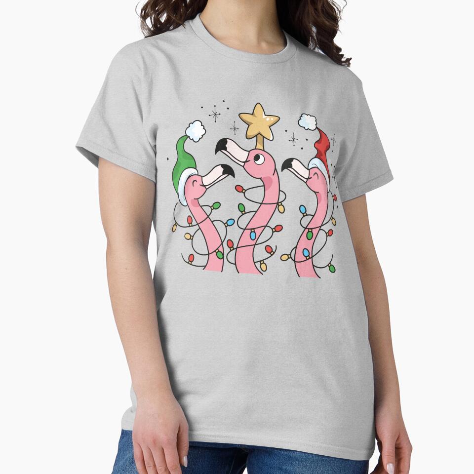 Tropical Christmas Pink Flamingo Trio by ArtMeetsPizza