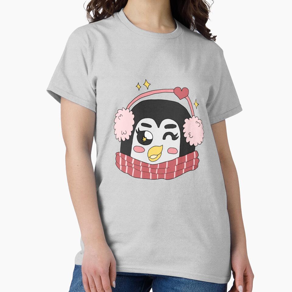 Cute Penguin in Pink Scarf and Earmuffs  Christmas Holiday Design by PeppersArt