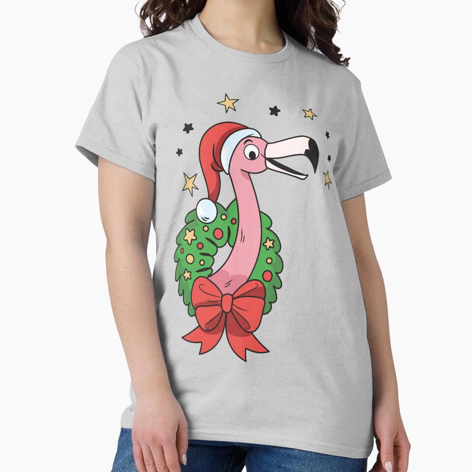 Tropical Christmas Pink Flamingo Santa Hat Wreath by ArtMeetsPizza