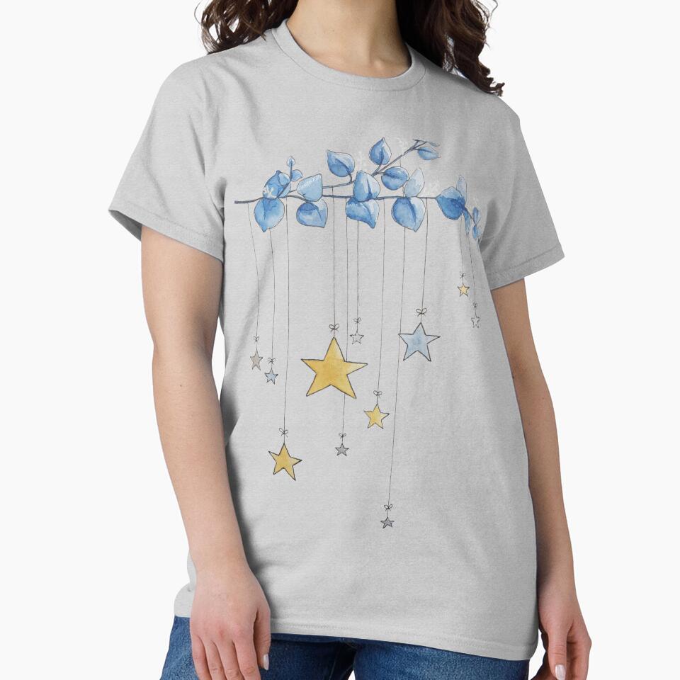 Watercolor Eucalyptus Branch and Stars by Jessfm