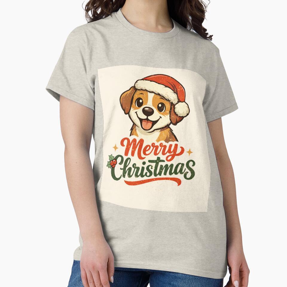 Merry Christmas Dog T-Shirt | Cute Santa Dog Graphic Tee | Christmas Pet Lovers Shirt by Furfolkz