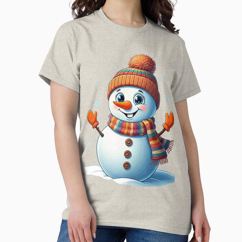 Cute Snowman with Colorful Beanie and Scarf – Cheerful Winter Cartoon Illustration by PixelVibe782