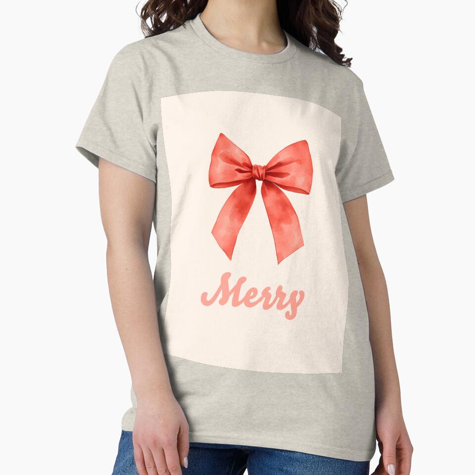 Watercolor Pink Merry Christmas Ribbon Minimalist Design by ElizabethCoelho