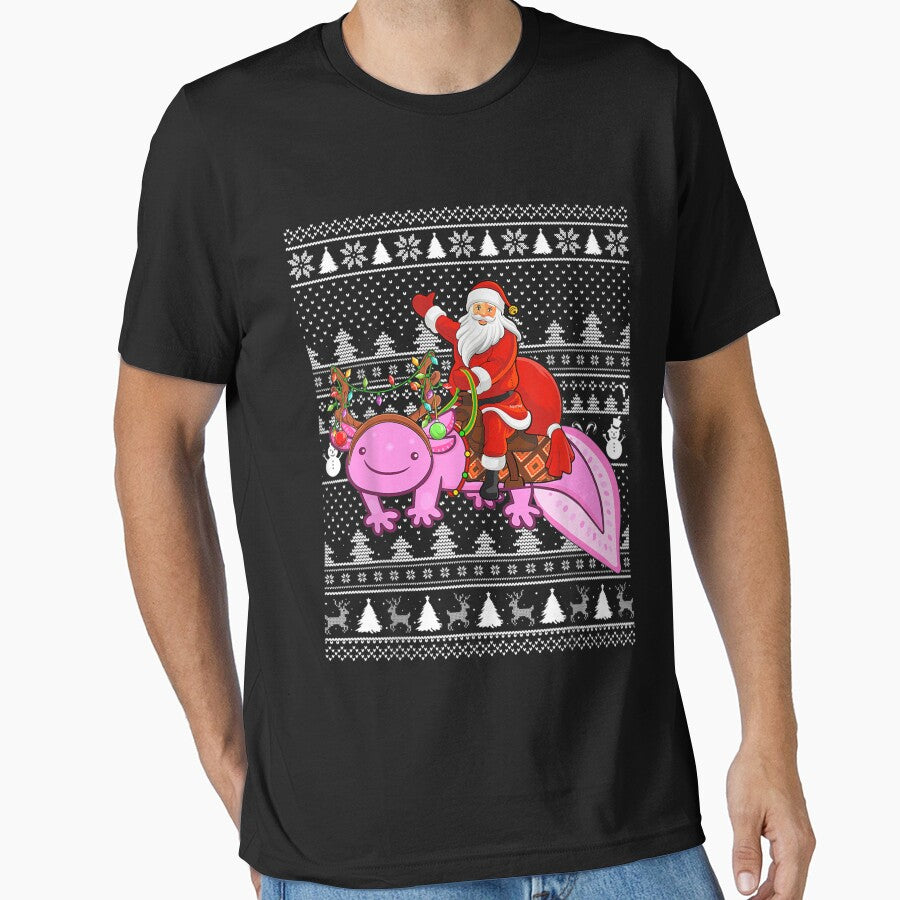Axolotl Xmas Holiday Ugly Santa Riding Axolotl Christmas by LoriLouch