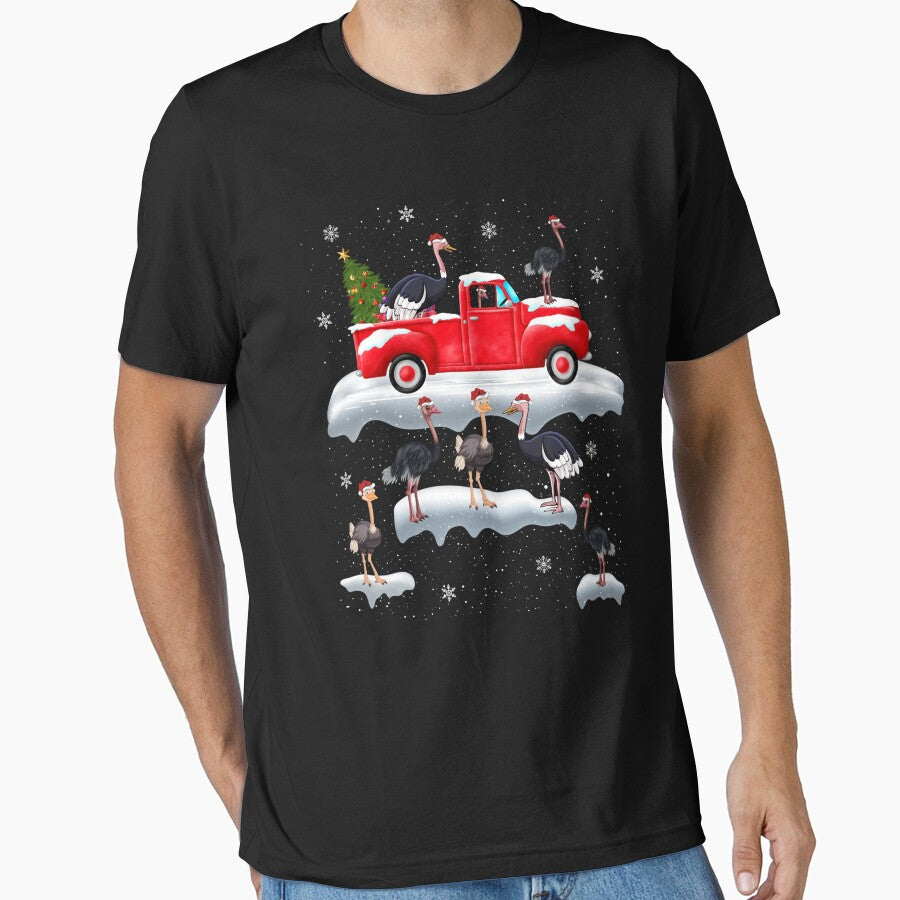 Ostrich Driving Christmas Tree Red Truck Ostrich Christmas by tedroyegelsd