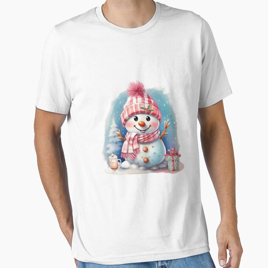 Watercolor Snowman with Present and Hot Chocolate by silviaol