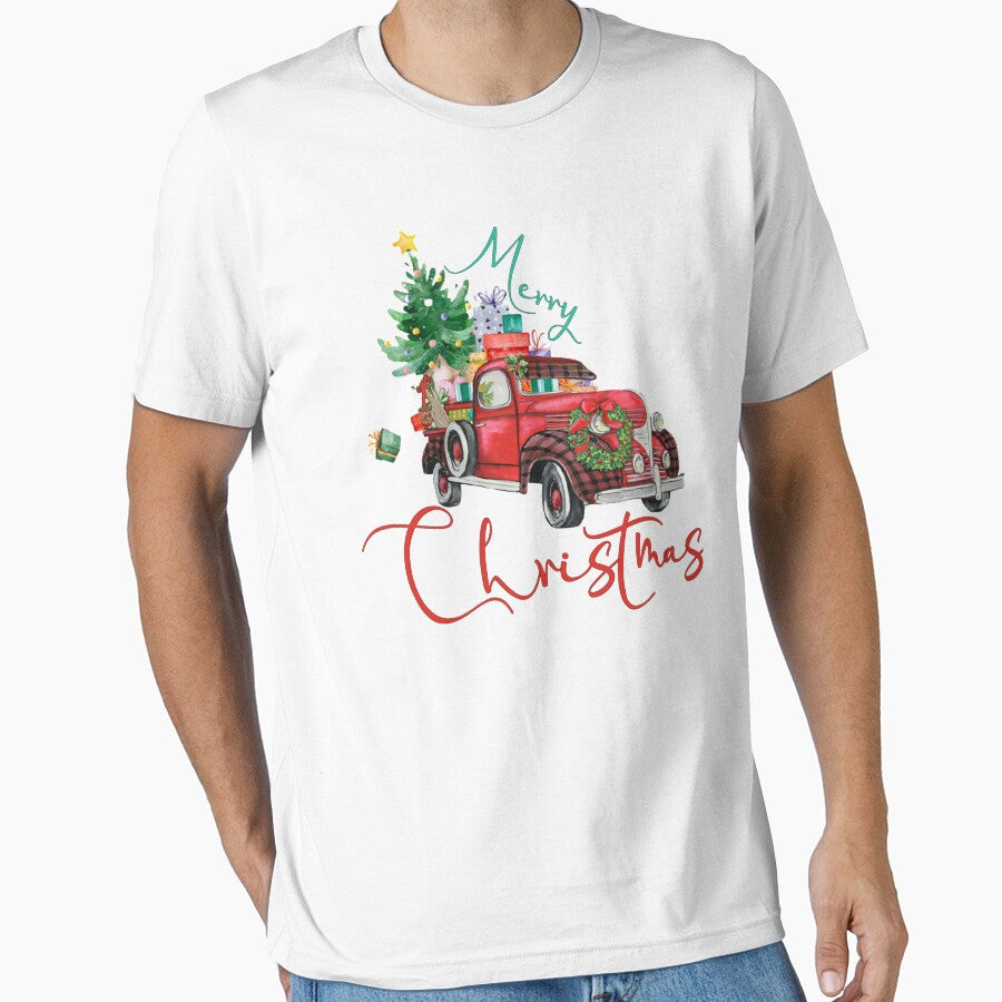Merry Christmas Shirt Holiday Shirt, ChristmasTee, Vintage Truck, Unisex Adult Raglan Shirt by Zosef-artist