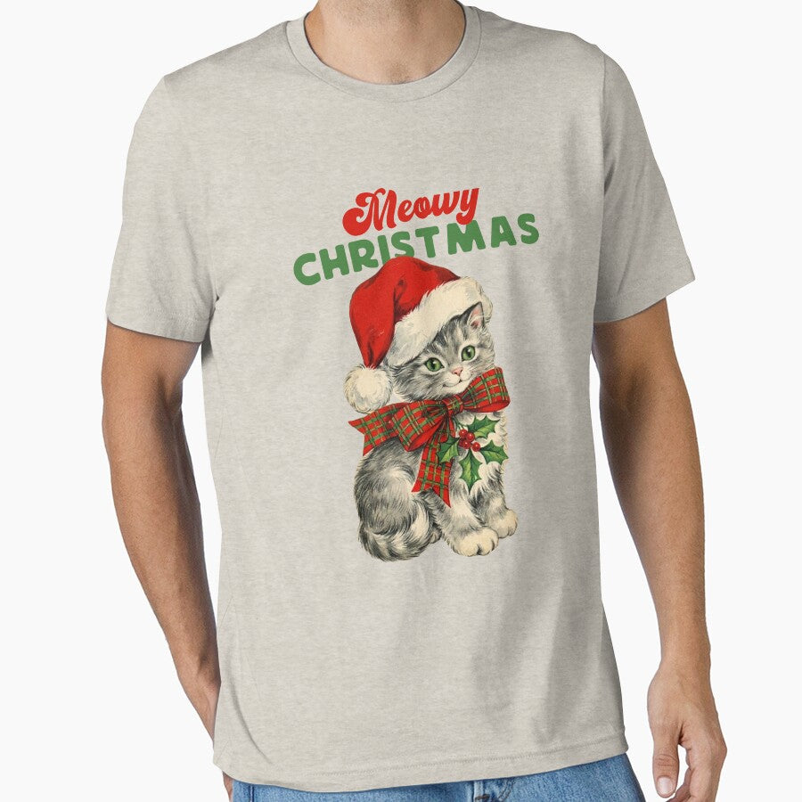 Meowy Christmas Cat Shirt — Vintage Holiday Kitten Illustration by 99 Organizers