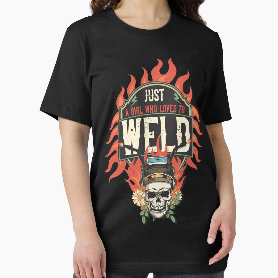 Welders skull woman sarcastic floral retro quote Just a girl who loves to weld by HomeCoquette