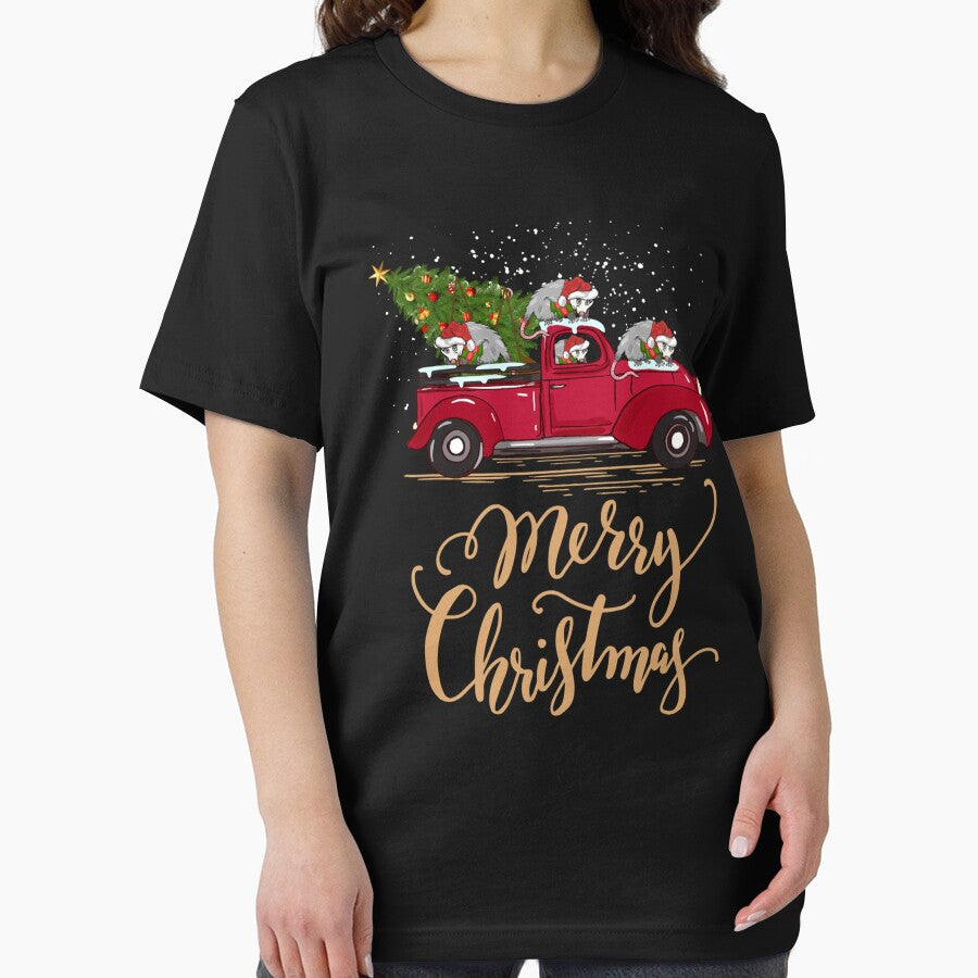 Opossum Driving Christmas Tree Red Truck Opossum Christmas by tedroyegelsd