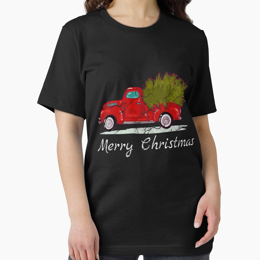 Merry Christmas Vintage -  Red Truck Christmas With Tree by MagicBoutique