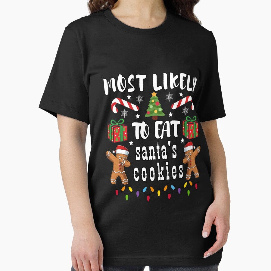 Most Likely To Eat Santa's Cookies , funny christmas saying santa's hat presents family party by Micro-dose
