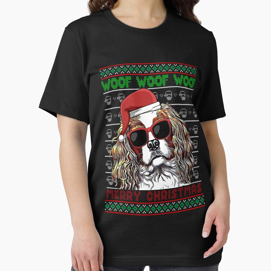 Cavalier King Charles Spaniel Dog Funny Woof Merry Christmas Ugly Sweater Pajama T-Shirt by McCaffrey584