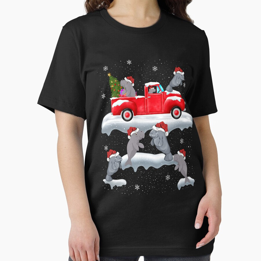 Manatee Driving Christmas Tree Red Truck Manatee Christmas by aggvinquoterl