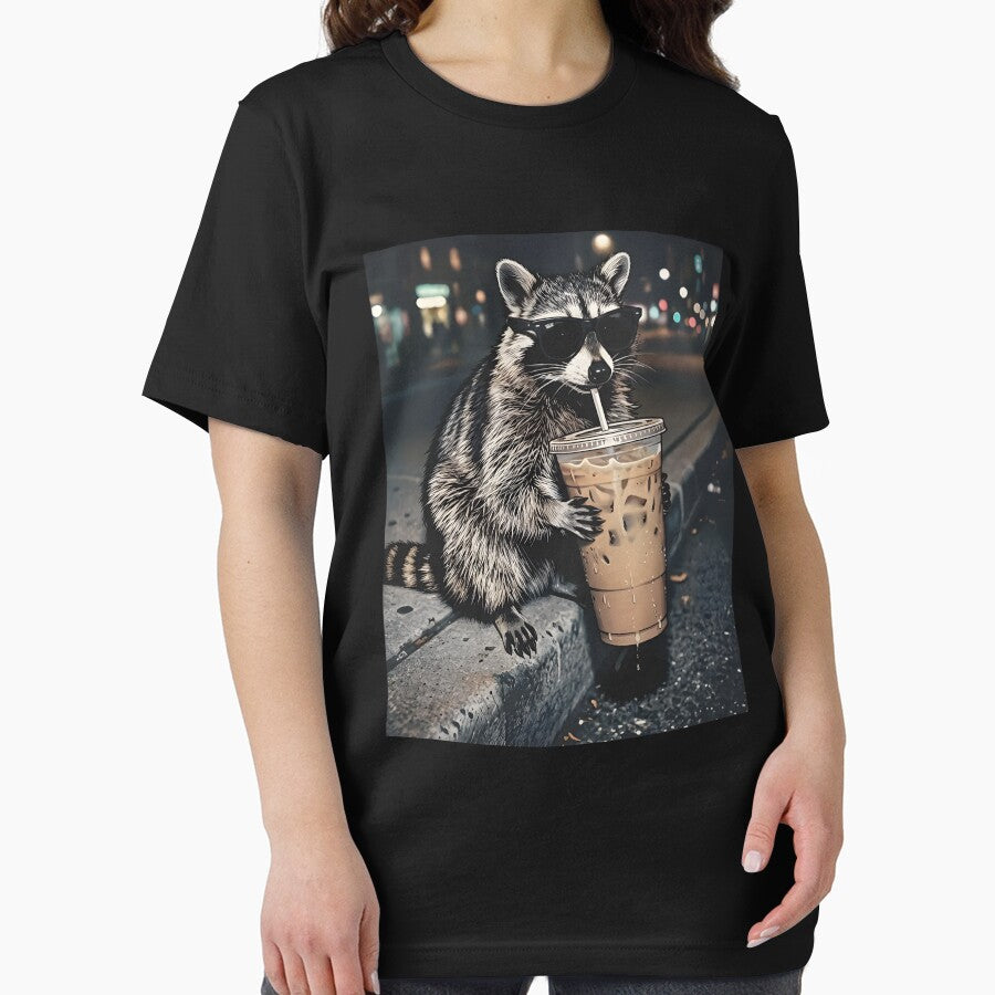Funny Raccoon Drinking Iced Coffee by Rivolli
