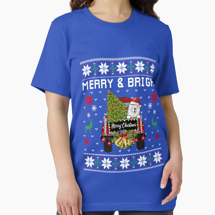 Samoyed Christmas Dog With Santa Hat And Lighted Pickup Truck by Meggie179