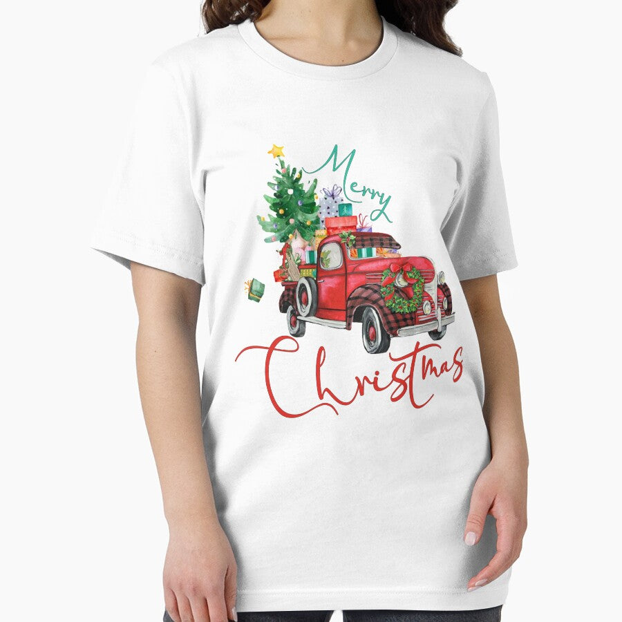 Merry Christmas Shirt Holiday Shirt, ChristmasTee, Vintage Truck, Unisex Adult Raglan Shirt by Zosef-artist